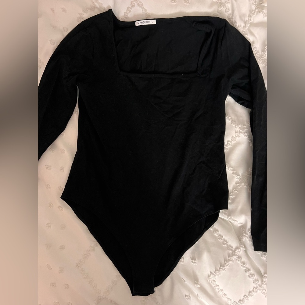 MangoPop Black Square Neck Cotton Body Suit-Size L